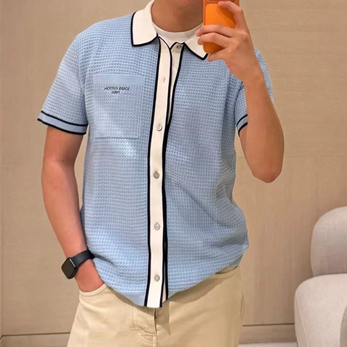 lv louis vuitton waffle knit embroidered pocket polo shirt